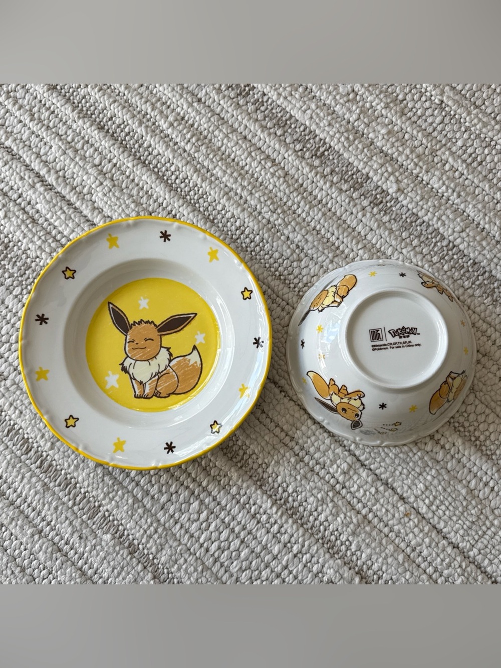 RARE Pokemon Eevee Ceramic Ramen Bowl & Plate - China Exclusive Nintendo TCG